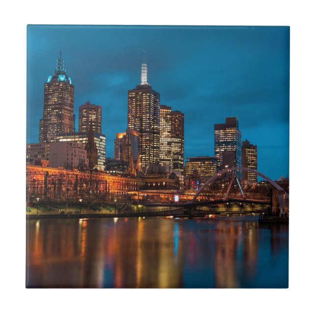 Melbourne at night ceramic tile (Front)