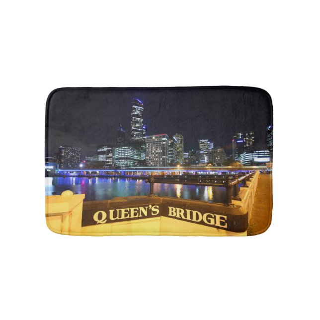 Melbourne Australia CBD Lights over Queen's Bridge Bathroom Mat (Front)