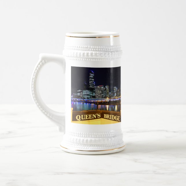 Melbourne Australia CBD Lights over Queen's Bridge Beer Stein (Left)