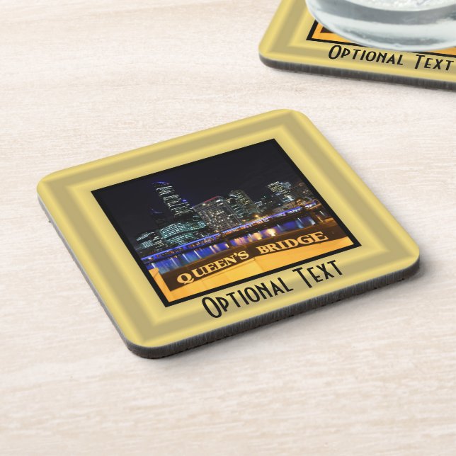 Melbourne Australia CBD Lights over Queen's Bridge Beverage Coaster (Left Side)