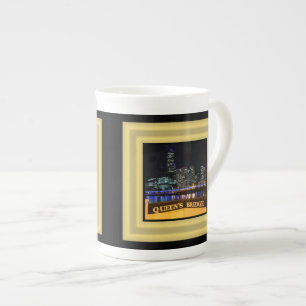 Melbourne Australia CBD Lights over Queen's Bridge Bone China Mug