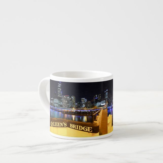 Melbourne Australia CBD Lights over Queen's Bridge Espresso Cup (Front Left)