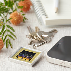 Melbourne Australia CBD Lights over Queen's Bridge Keychain