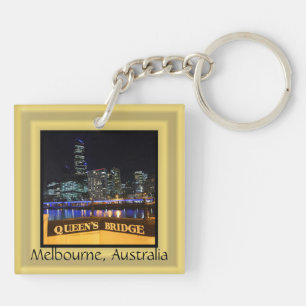Melbourne Australia CBD Lights over Queen's Bridge Keychain