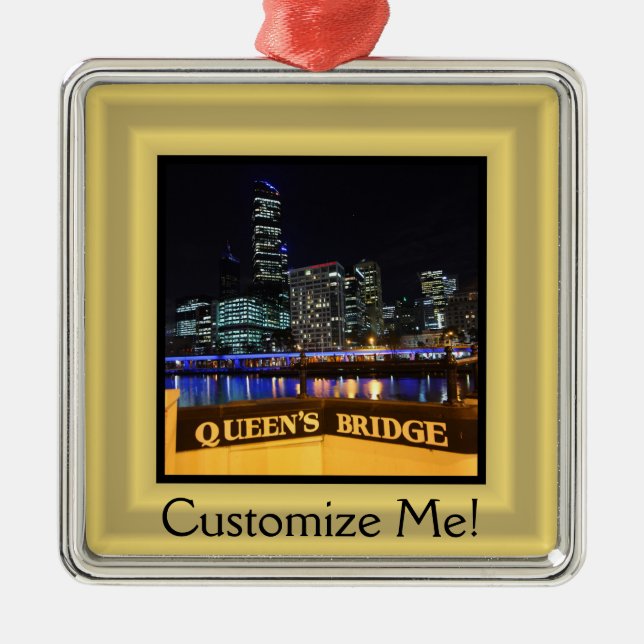 Melbourne Australia CBD Lights over Queen's Bridge Metal Ornament (Front)