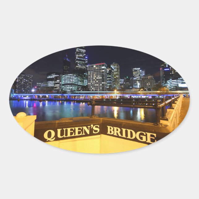 Melbourne Australia CBD Lights over Queen's Bridge Oval Sticker (Front)