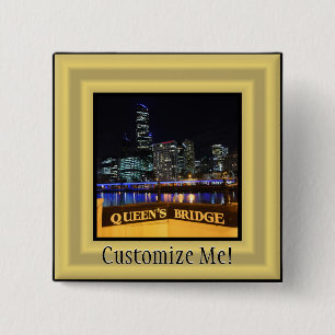 Melbourne Australia CBD Lights over Queen's Bridge Pinback Button