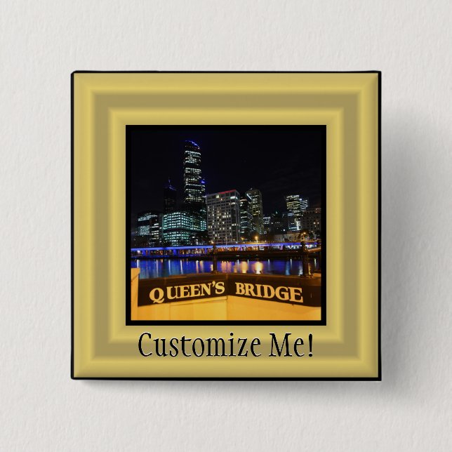 Melbourne Australia CBD Lights over Queen's Bridge Pinback Button (Front)