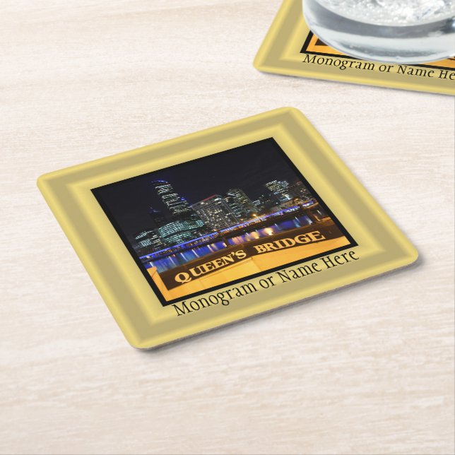 Melbourne Australia CBD Lights over Queen's Bridge Square Paper Coaster (Angled)