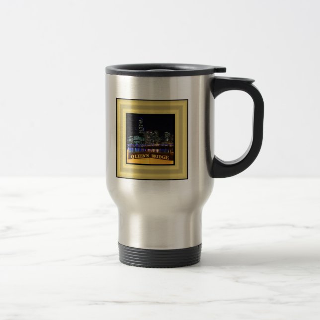 Melbourne Australia CBD Lights over Queen's Bridge Travel Mug (Right)