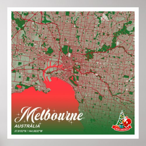 Melbourne _ Australia Christmas Color City Map Poster