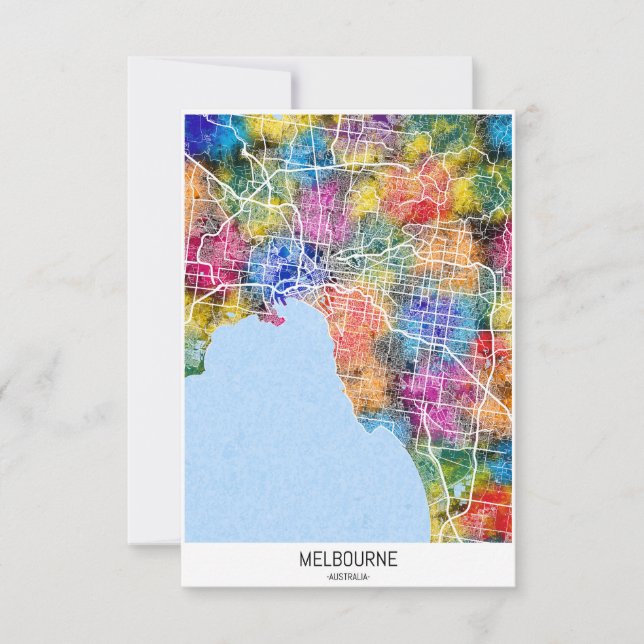 Melbourne Australia City Map Thank You Card (Front)