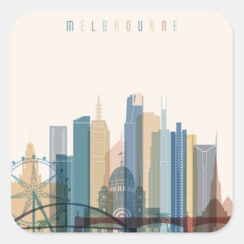 Melbourne  Australia | City Skyline Square Sticker by adventurebeginsnow at Zazzle