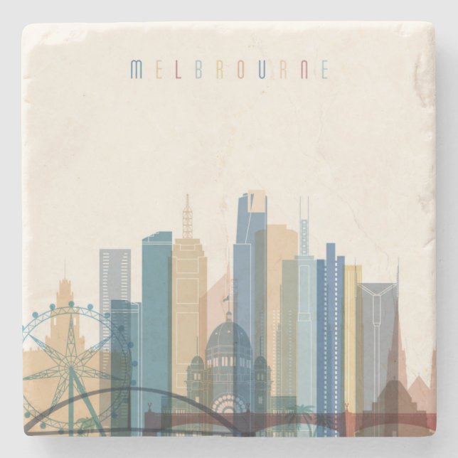 Melbourne, Australia | City Skyline Stone Coaster (Front)