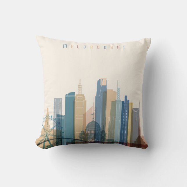 Melbourne, Australia | City Skyline Throw Pillow (Front)