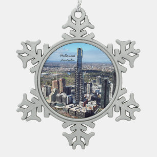 Melbourne, Australia cityscape photograph Snowflake Pewter Christmas Ornament