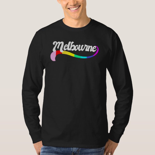 MELBOURNE AUSTRALIA Gay Pride Proud LGBTQ Rainbow  T-Shirt (Front)
