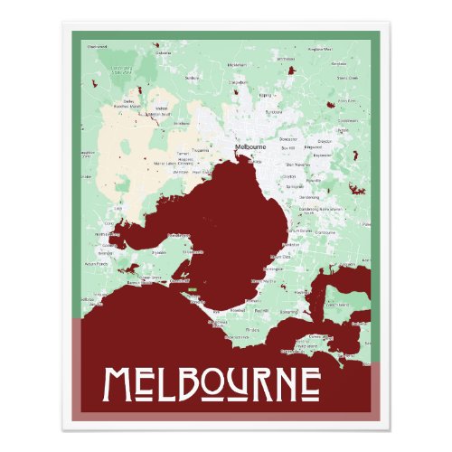 Melbourne Australia map green gray red Photo Print