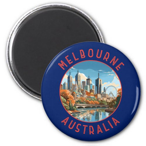 Melbourne Australia Retro Distressed Circle Magnet