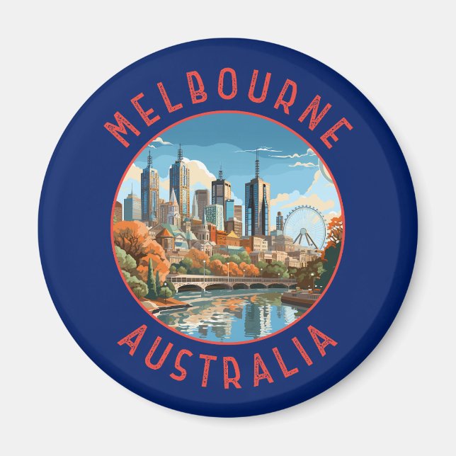 Melbourne Australia Retro Distressed Circle Magnet (Front)