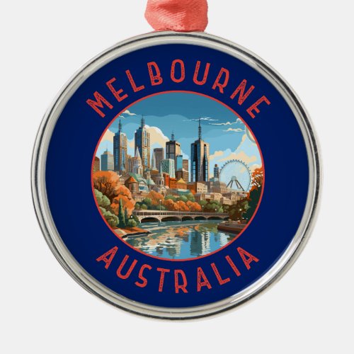 Melbourne Australia Retro Distressed Circle Metal Ornament