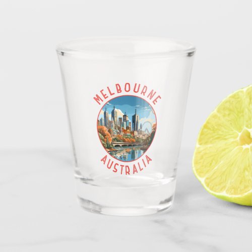 Melbourne Australia Retro Distressed Circle Shot Glass