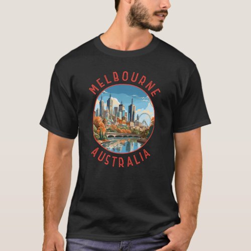 Melbourne Australia Retro Distressed Circle T_Shirt