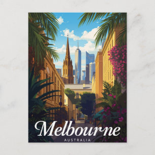 Melbourne Australia Retro Travel Art Postcard
