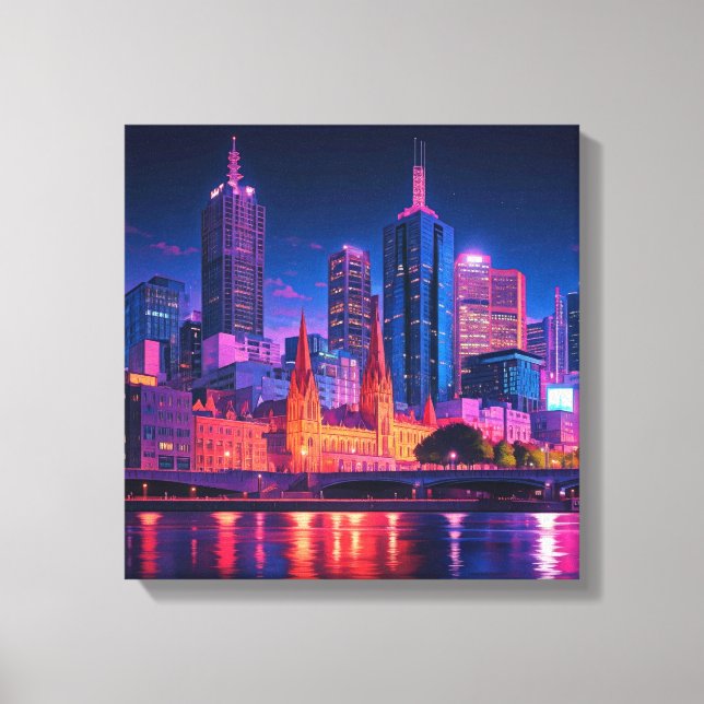 Melbourne Australia Skyline Night Canvas Print (Front)