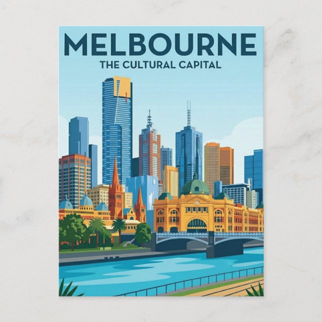 Melbourne Australia Skyline Travel Postcard (Front)