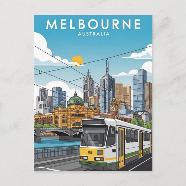 Melbourne Australia Skyline Travel Postcard (Front)