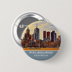 Melbourne Australia Skyline Watercolor Art Button
