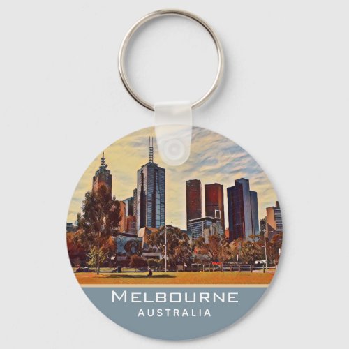 Melbourne Australia Skyline Watercolor Art Keychain