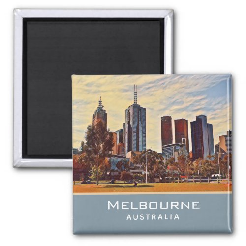 Melbourne Australia Skyline Watercolor Art Magnet