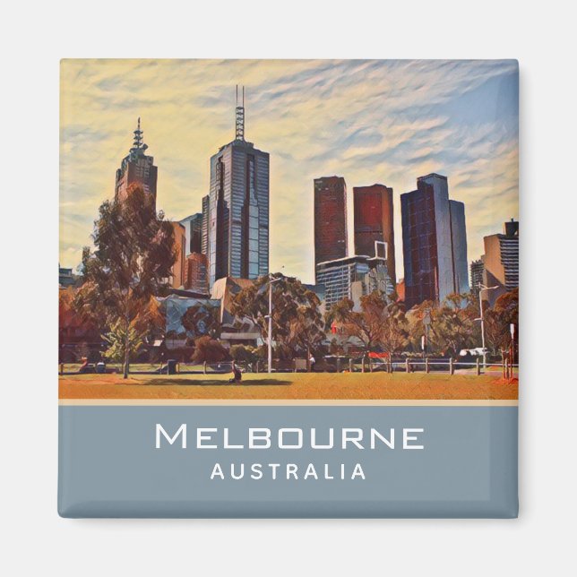 Melbourne Australia Skyline Watercolor Art Magnet (Front)