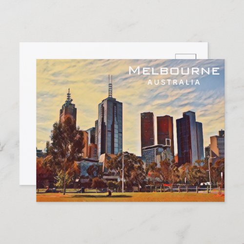 Melbourne Australia Skyline Watercolor Art Postcard