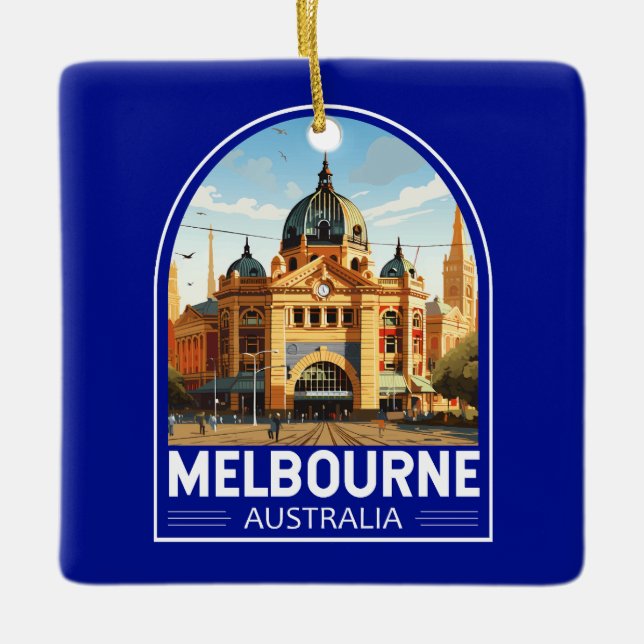 Melbourne Australia Travel Art Vintage Ceramic Ornament (Front)