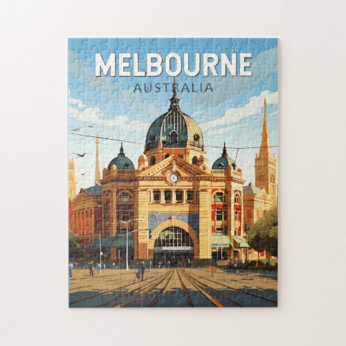 Melbourne Australia Travel Art Vintage Jigsaw Puzzle