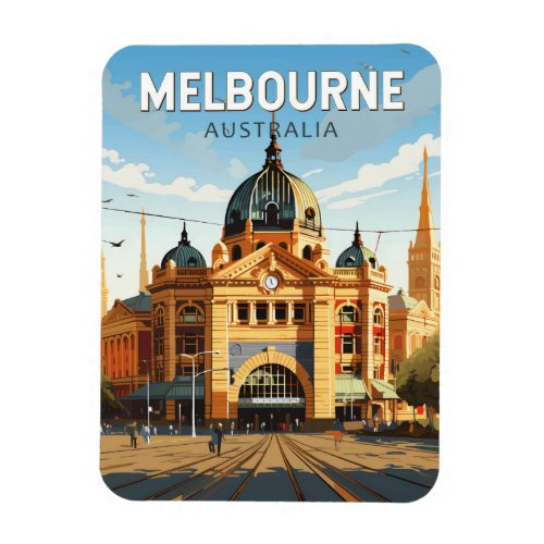 Melbourne Australia Travel Art Vintage Magnet