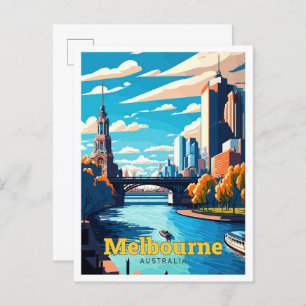 Melbourne Australia Travel Art Vintage Postcard