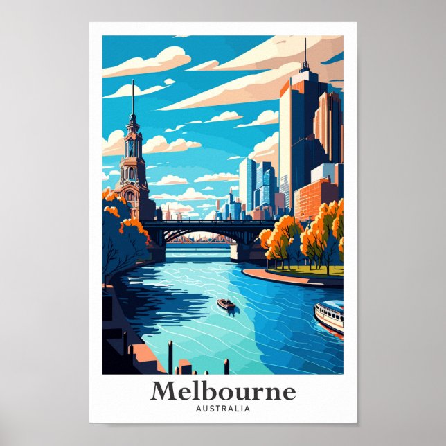 Melbourne Australia Travel Art Vintage Poster (Front)