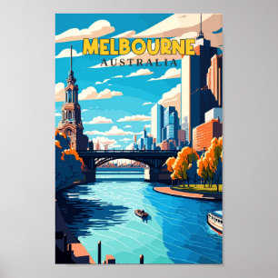 Melbourne Australia Travel Art Vintage Poster