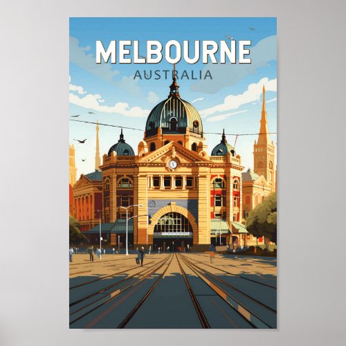 Melbourne Australia Travel Art Vintage Poster