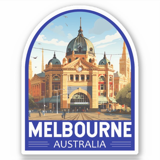 Melbourne Australia Travel Art Vintage Sticker (Front)
