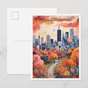 Melbourne Australia Vintage Travel Art Postcard