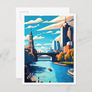 Melbourne Australia vintage travel illustration Postcard