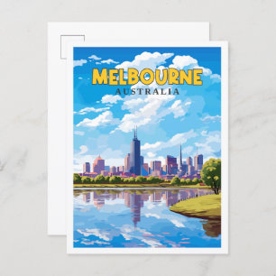 Melbourne Australia vintage travel illustration Postcard