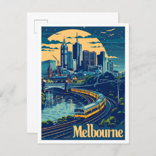 Melbourne Australia Vintage Travel Illustration Postcard