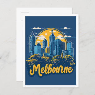 Melbourne Australia Vintage Travel Illustration Postcard