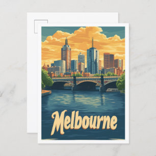 Melbourne Australia Vintage Travel Illustration Postcard